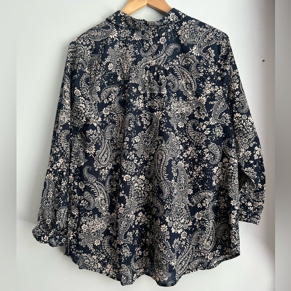 J. Jill Navy and Tan Floral Paisley Shirt Button-Up Blouse Women's Medium - Picture 2 of 7